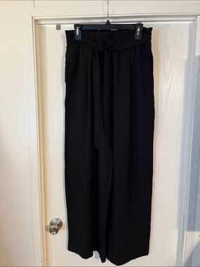 Black Wide-Leg Gathered High Tie-Waist Pants NWT Large
